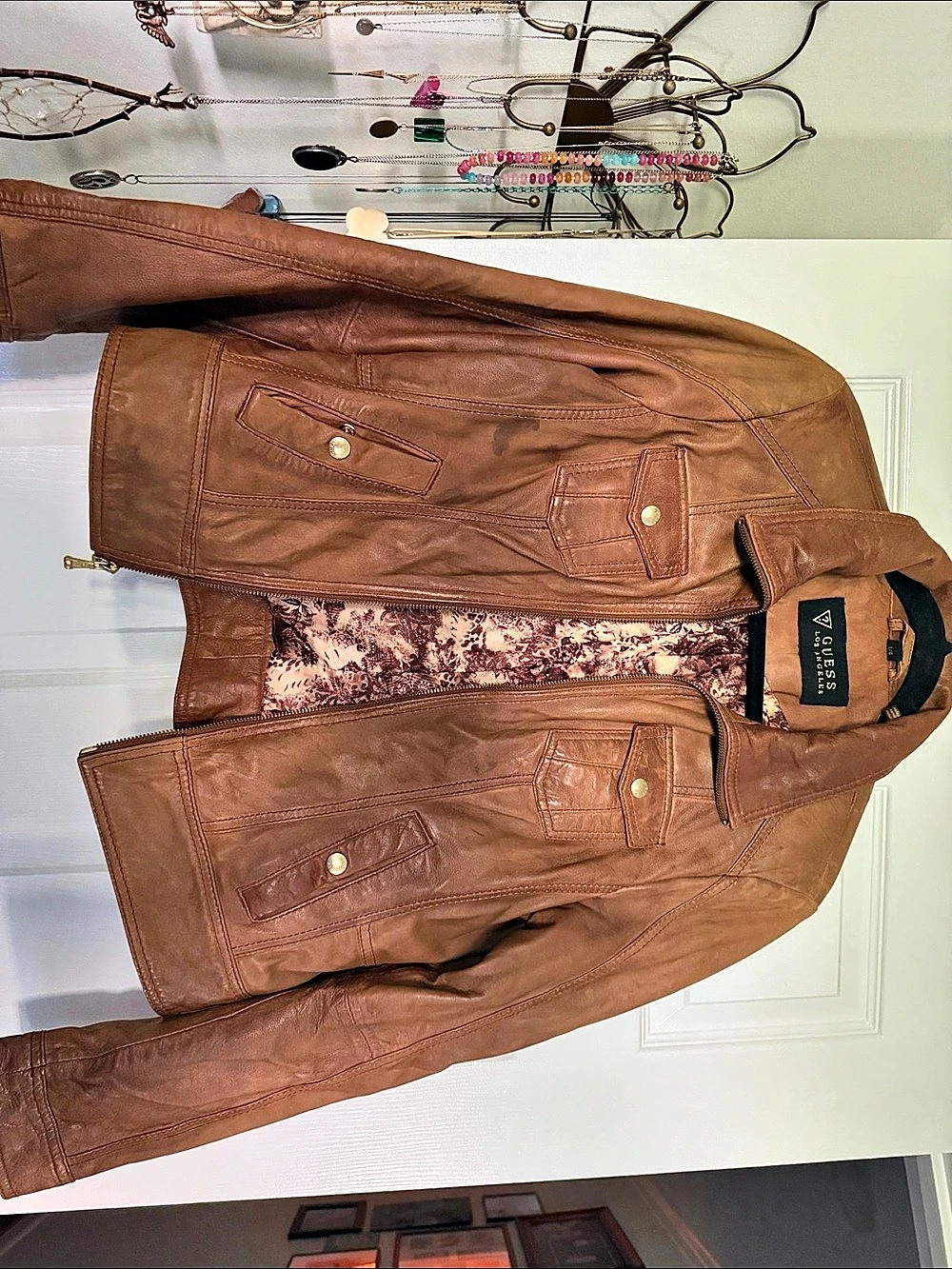 Guess Leather Jacket in Brown Size Large